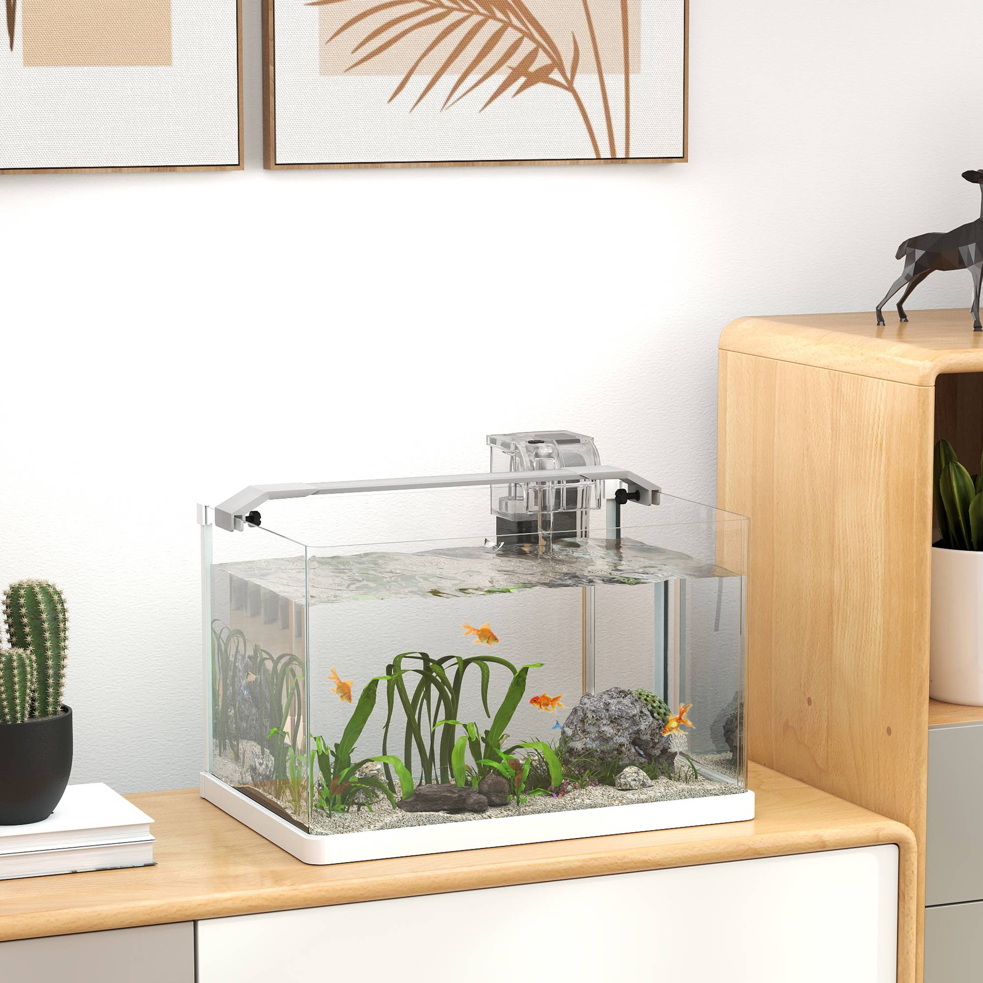 Aquarium panoramique verre 20L filtre cascade éclairage LED poissons 38x26x27cm blanc - ComfortXL Outdoor Living - Image 4