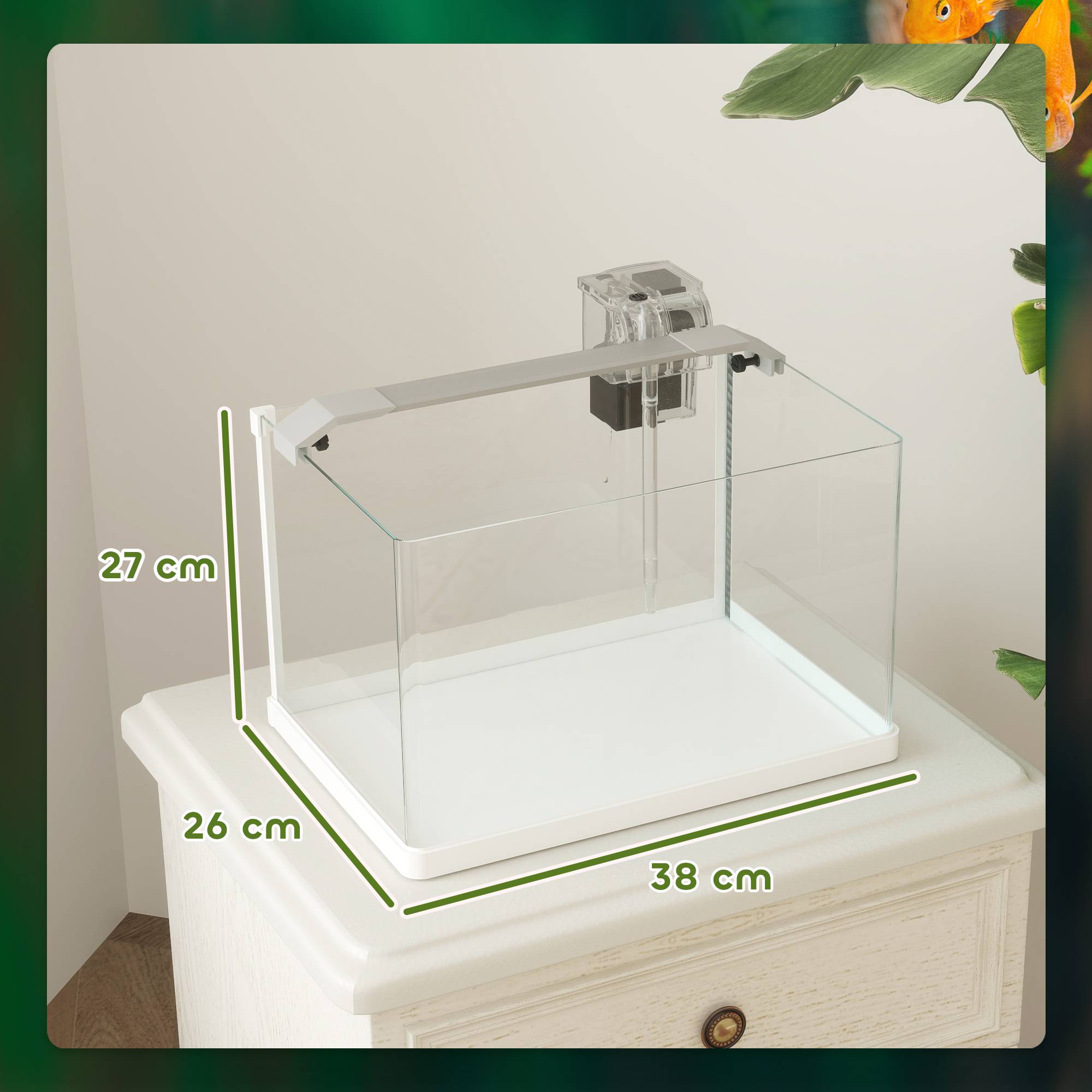 Aquarium panoramique verre 20L filtre cascade éclairage LED poissons 38x26x27cm blanc - ComfortXL Outdoor Living - Image 5