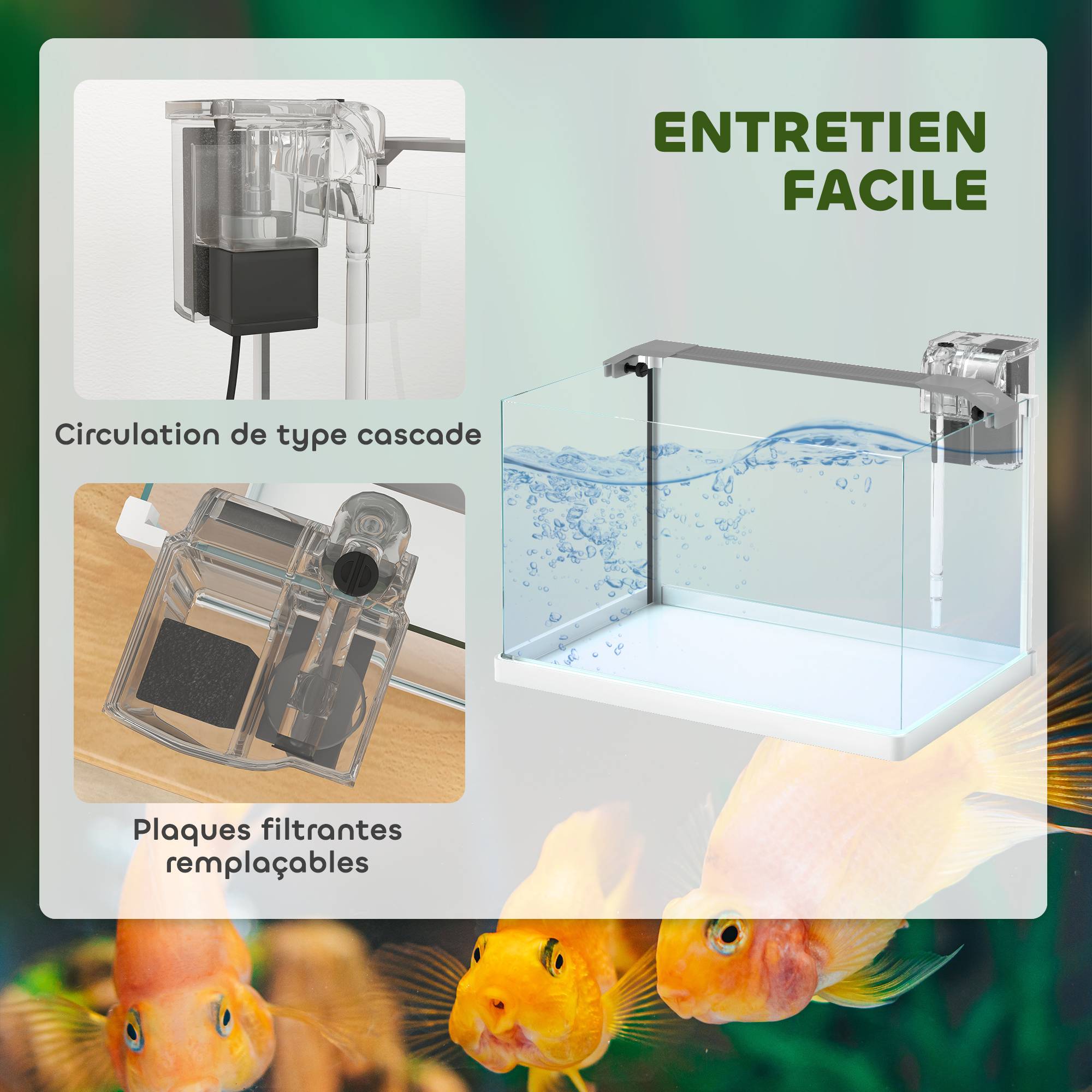 Aquarium panoramique verre 20L filtre cascade éclairage LED poissons 38x26x27cm blanc - ComfortXL Outdoor Living - Image 6