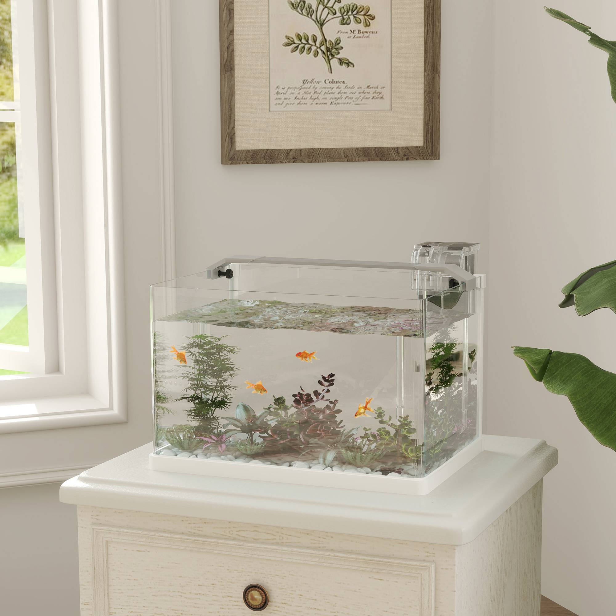 Aquarium panoramique verre 20L filtre cascade éclairage LED poissons 38x26x27cm blanc - ComfortXL Outdoor Living - Image 3