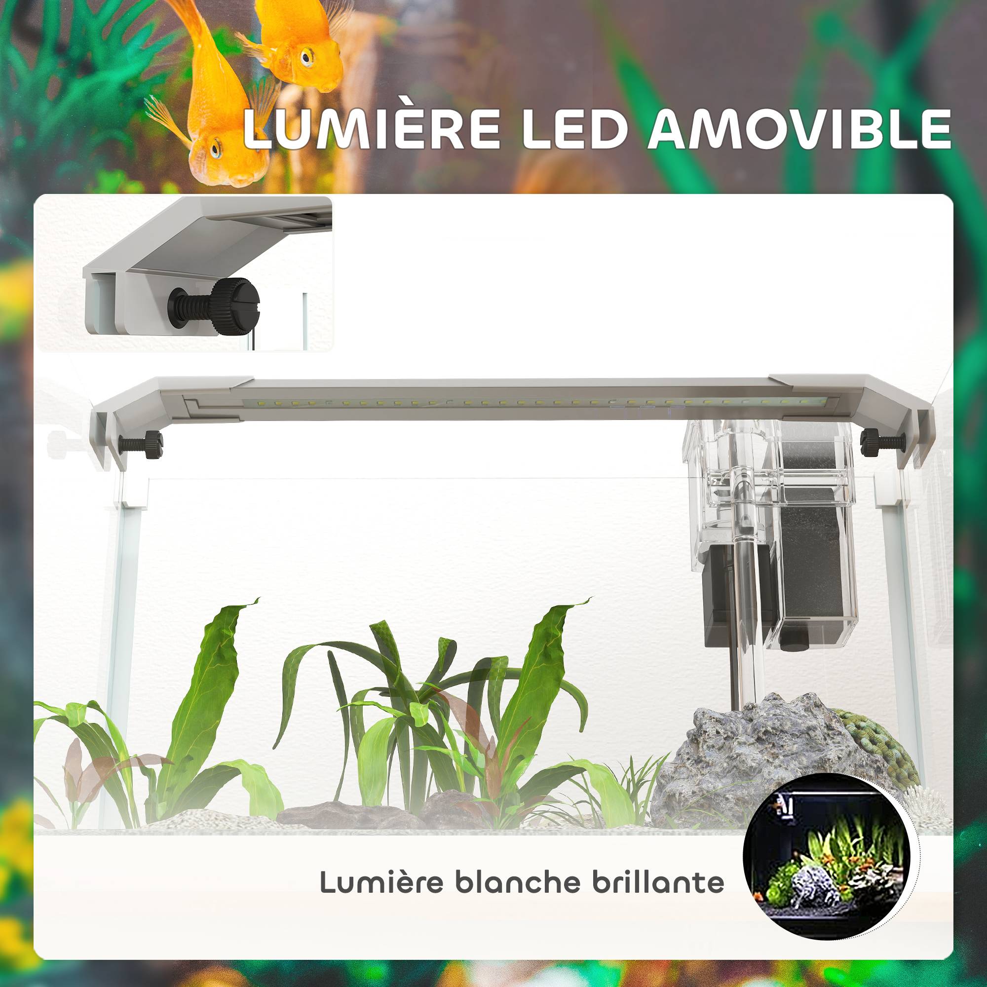 Aquarium panoramique verre 20L filtre cascade éclairage LED poissons 38x26x27cm blanc - ComfortXL Outdoor Living - Image 7