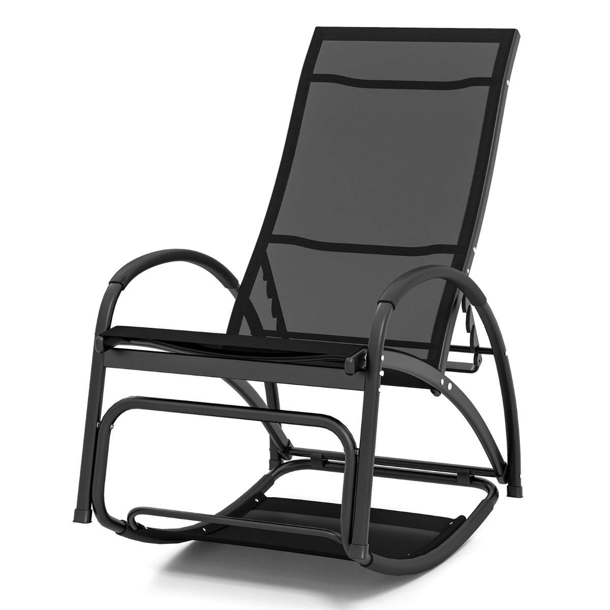 Helloshop26 - Chaise à bascule d'extérieur chaise longue convertible dossier réglable à 4 positions accoudoirs incurvés cadre en aluminium noir - Imagen 3