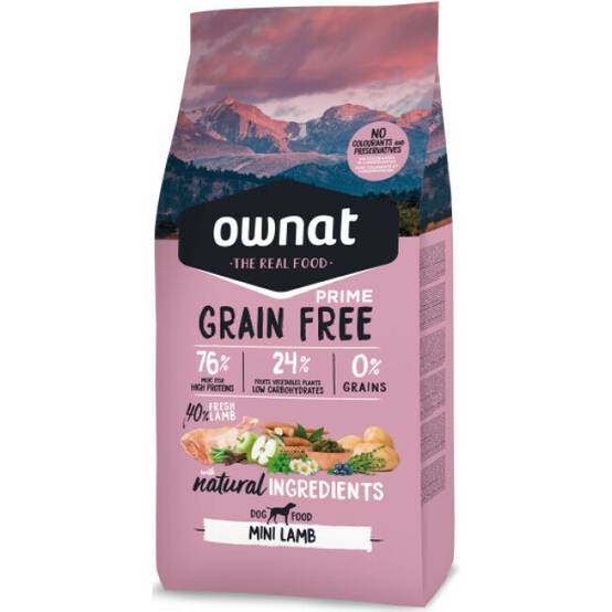 Croquettes Ownat Prime Grain Free Mini à l'agneau pour petit chien - 3 kg