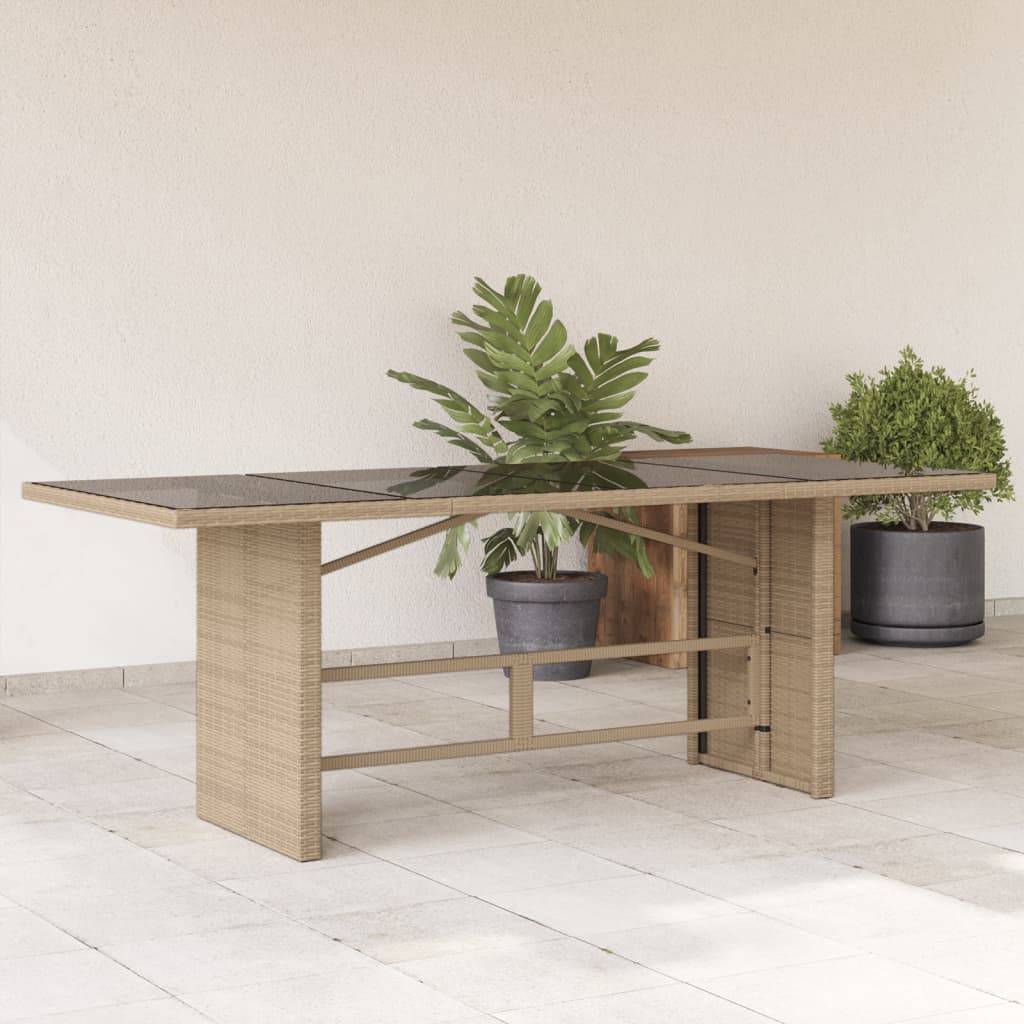 ComfortXL - Table de Jardin Familiale 190cm pour 8 Personnes, Résine Tressée Beige et Plateau Verre Facile d'Entretien – ComfortXL Outdoor Living