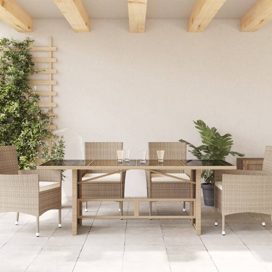 Table de Jardin Familiale 190cm pour 8 Personnes, Résine Tressée Beige et Plateau Verre Facile d'Entretien – ComfortXL Outdoor Living - Image 3