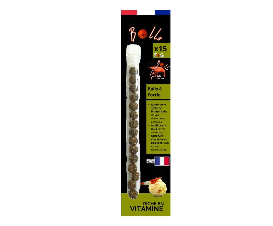 GIOIABALLS - Vitamines (Ortie) / Nourriture pour crevettes d'aquarium/Fabriqué en France/Artisanal