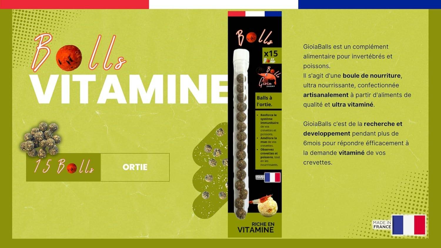 GIOIABALLS - Vitamines (Ortie) / Nourriture pour crevettes d'aquarium/Fabriqué en France/Artisanal - Image 3