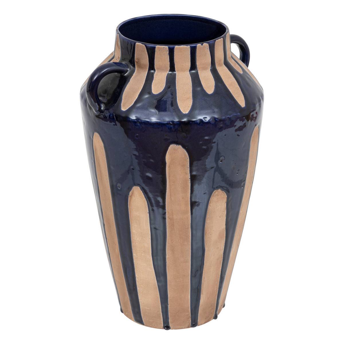 Atmosphera - Vase en céramqiue Bleu foncé et Beige design moderne H 42 cm - Imagen 1