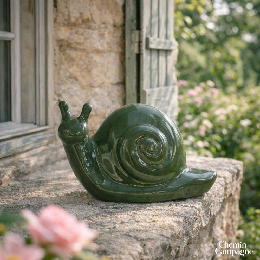 Chemin De Campagne - Escargot en céramique émaillée verte 25 x 14.5 x 15 cm Chemin de campagne - Imagen 2