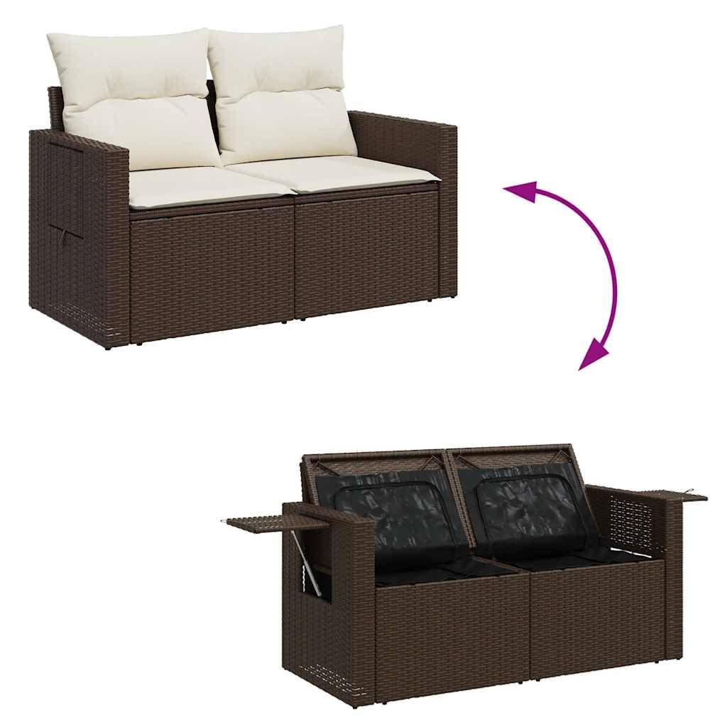 Salon de jardin 4 places résine tressée avec pouf rangement et tablettes intégrées pour patio Marron – ComfortXL Outdoor Living - Image 7