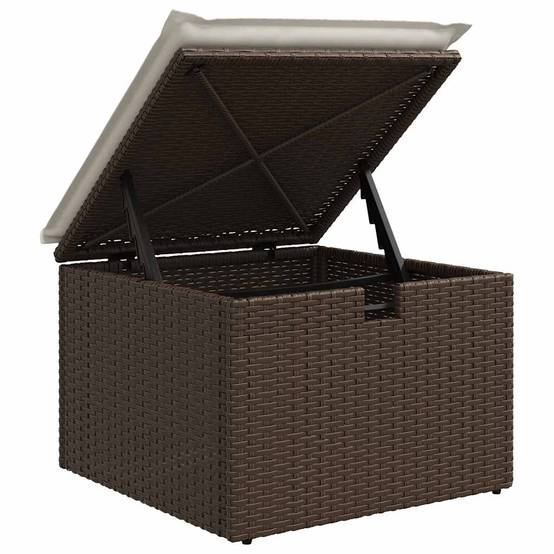 Salon de jardin 4 places résine tressée avec pouf rangement et tablettes intégrées pour patio Marron – ComfortXL Outdoor Living - Image 8