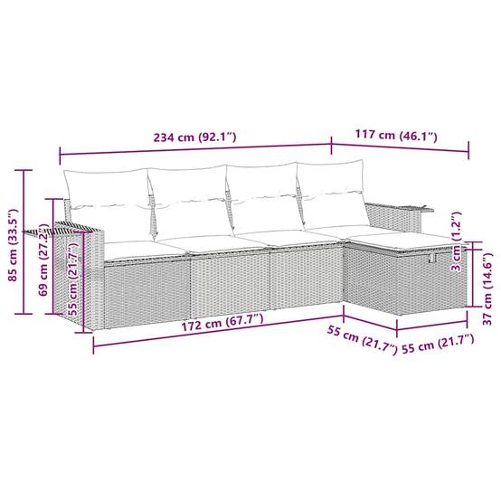 Salon de jardin 4 places résine tressée avec pouf rangement et tablettes intégrées pour patio Marron – ComfortXL Outdoor Living - Image 4