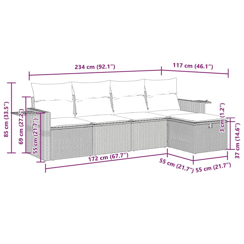 Salon de jardin 4 places résine tressée avec pouf rangement et tablettes intégrées pour patio Marron – ComfortXL Outdoor Living - Image 4