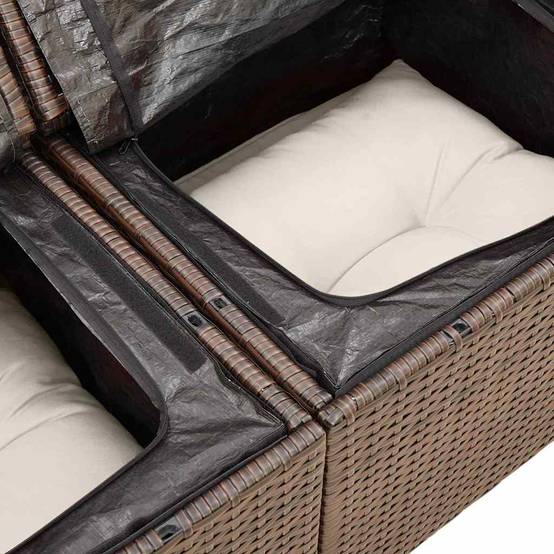 Salon de jardin 4 places résine tressée avec pouf rangement et tablettes intégrées pour patio Marron – ComfortXL Outdoor Living - Image 3