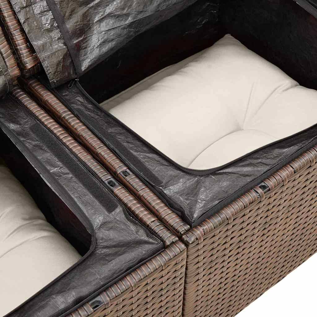 Salon de jardin 4 places résine tressée avec pouf rangement et tablettes intégrées pour patio Marron – ComfortXL Outdoor Living - Image 3
