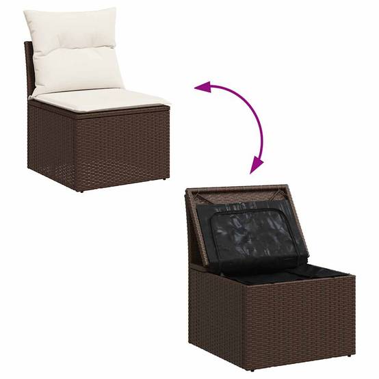 Salon de jardin 4 places résine tressée avec pouf rangement et tablettes intégrées pour patio Marron – ComfortXL Outdoor Living - Image 6
