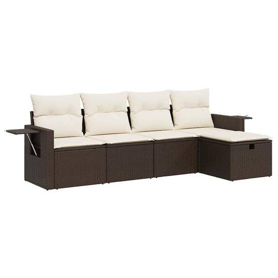 Salon de jardin 4 places résine tressée avec pouf rangement et tablettes intégrées pour patio Marron – ComfortXL Outdoor Living - Image 2