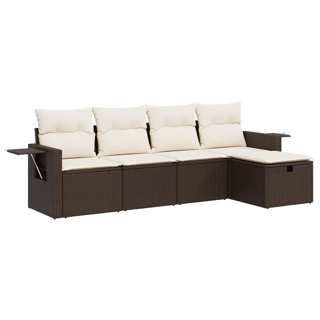 Salon de jardin 4 places résine tressée avec pouf rangement et tablettes intégrées pour patio Marron – ComfortXL Outdoor Living - Image 2