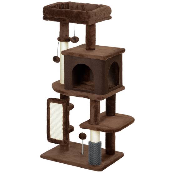 Arbre à Chats 104 cm avec Niche Brosse de Massage Griffoir et Jouets Suspendus Marron - ComfortXL Outdoor Living - Image 2