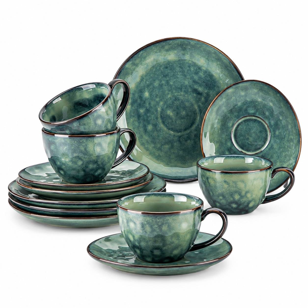 Service à Café Céramique pour 4 avec Tasses Soucoupes et Assiettes Dessert - Image 1