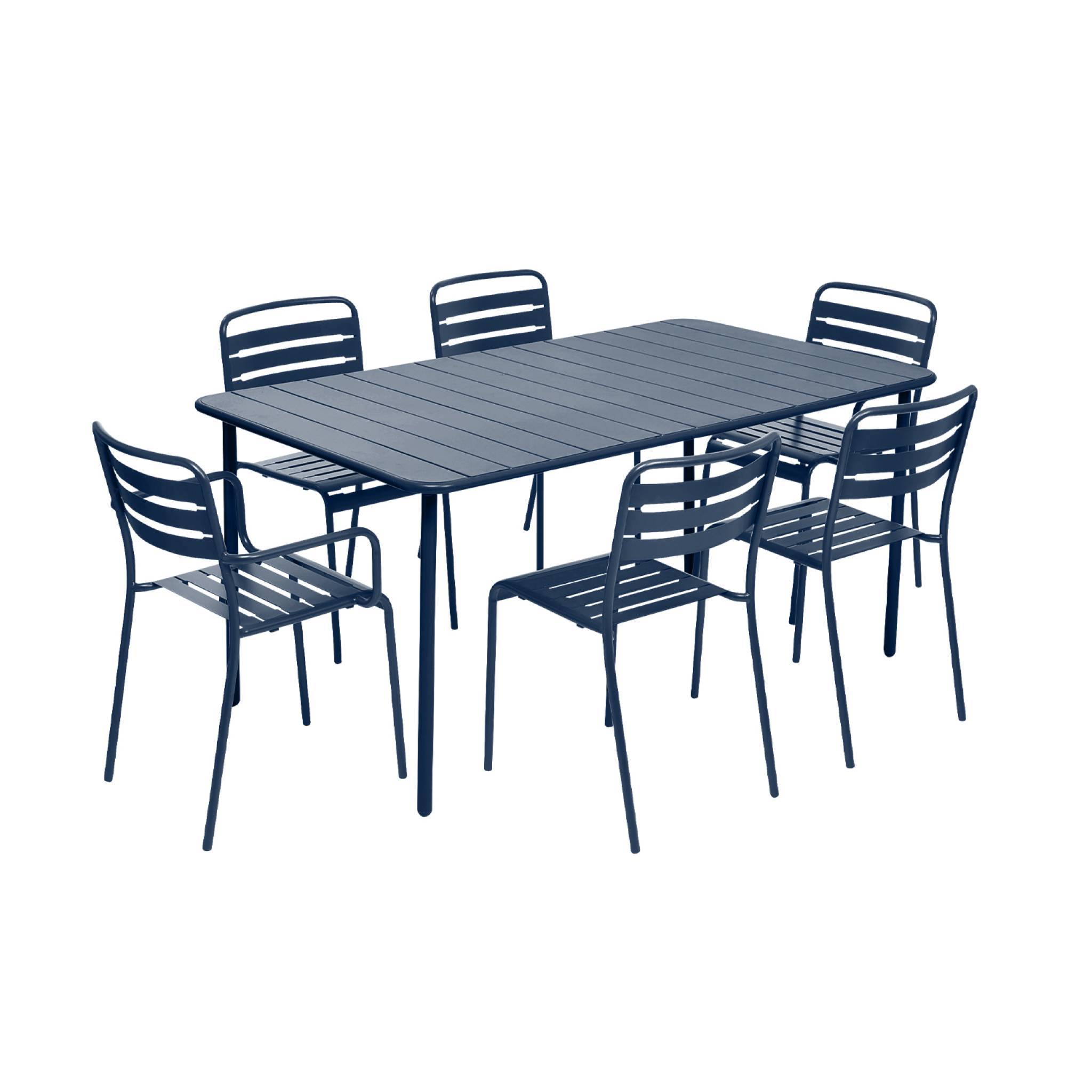 sweeek - Table de jardin métal + 6 assises bleu marine. acier traitement anti rouille | sweeek - Image 2