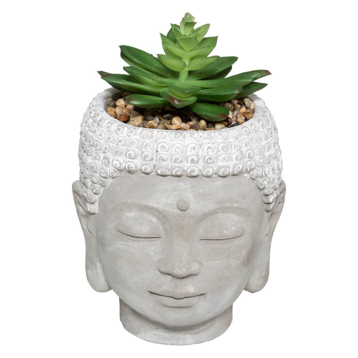 Atmosphera - Plante artificielle Bouddha pot ciment H13,5cm - Atmosphera Créateur d'intérieur - Image 1