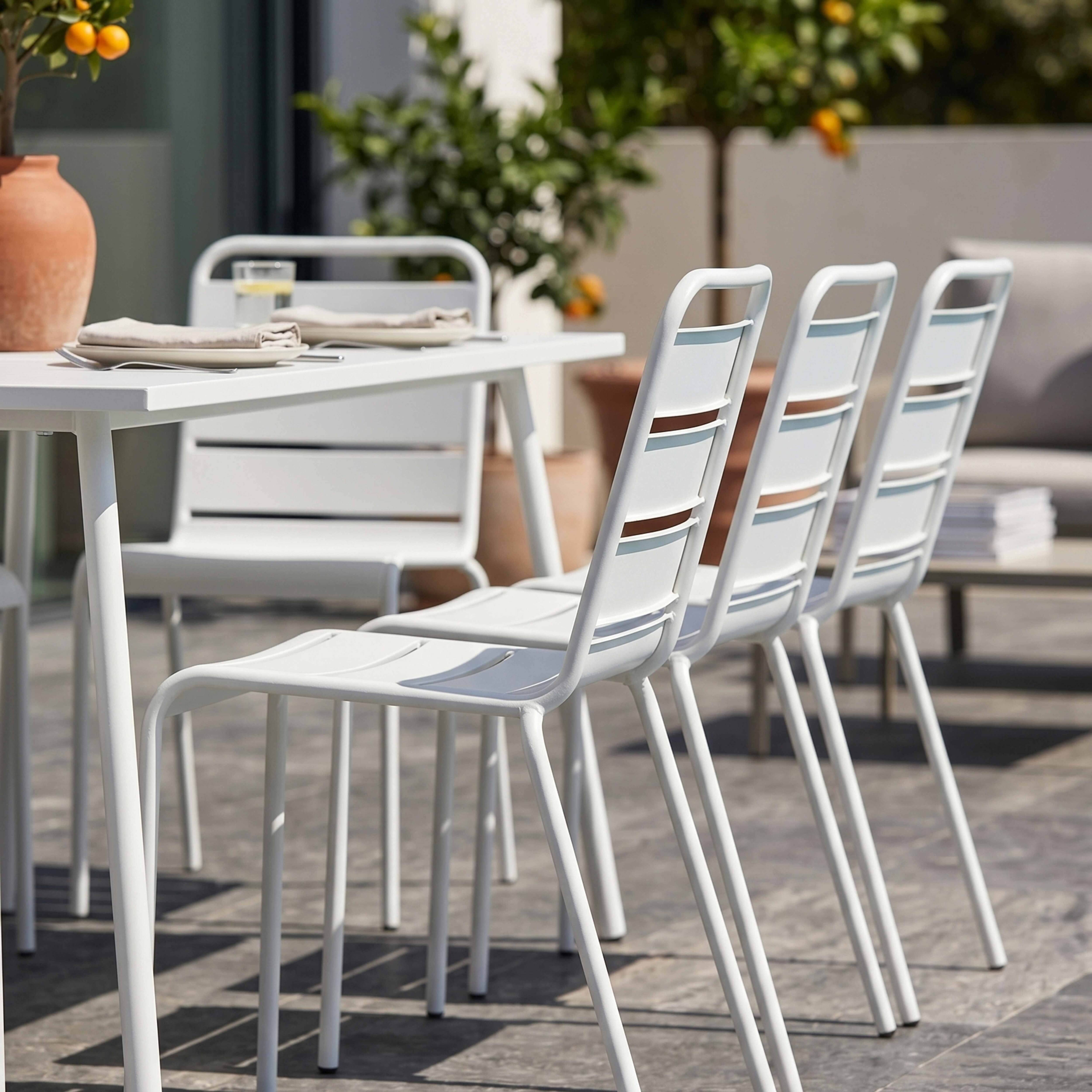 Oviala - Ensemble table de jardin et 8 chaises en métal blanc Palavas - Oviala - Imagen 4