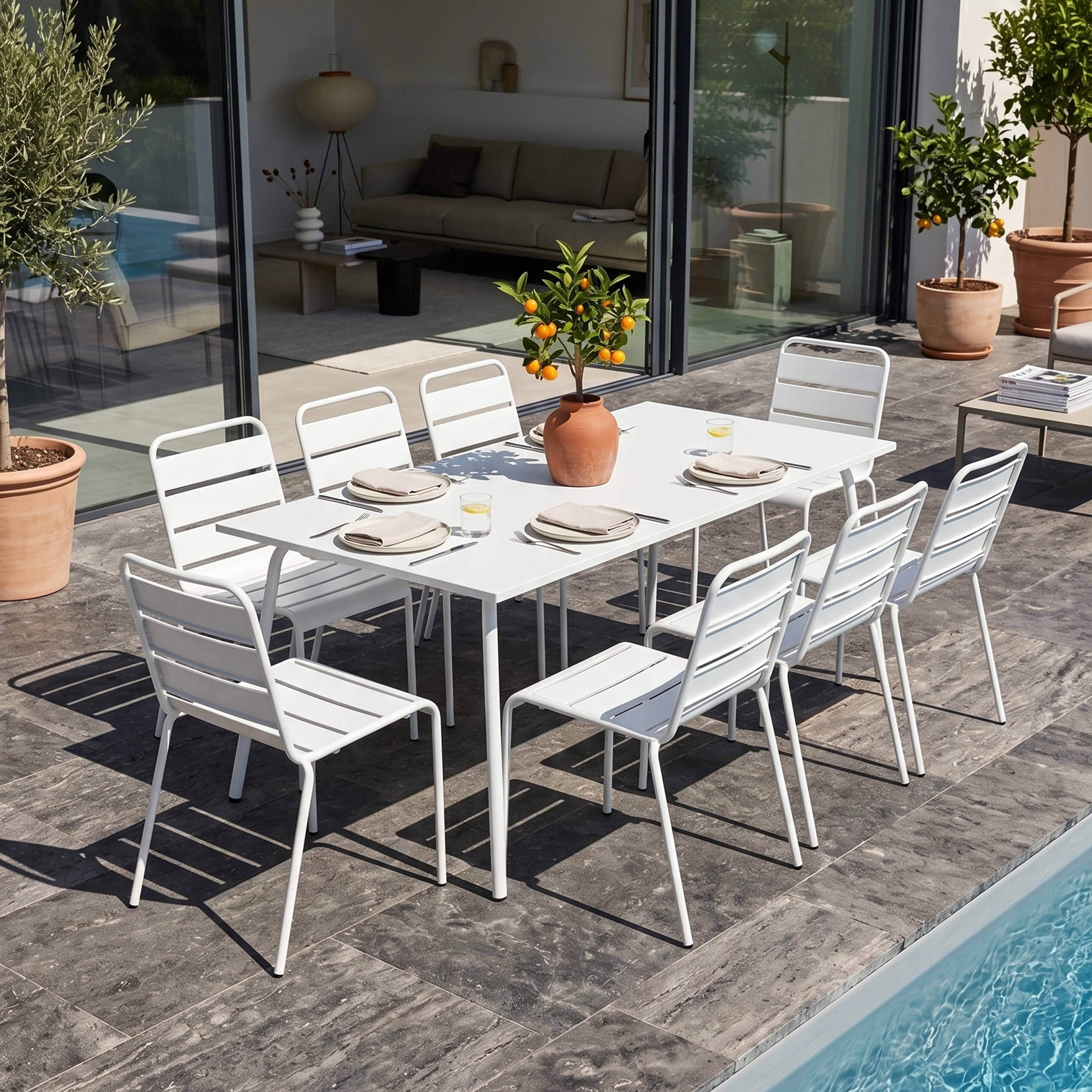 Oviala - Ensemble table de jardin et 8 chaises en métal blanc Palavas - Oviala - Imagen 2