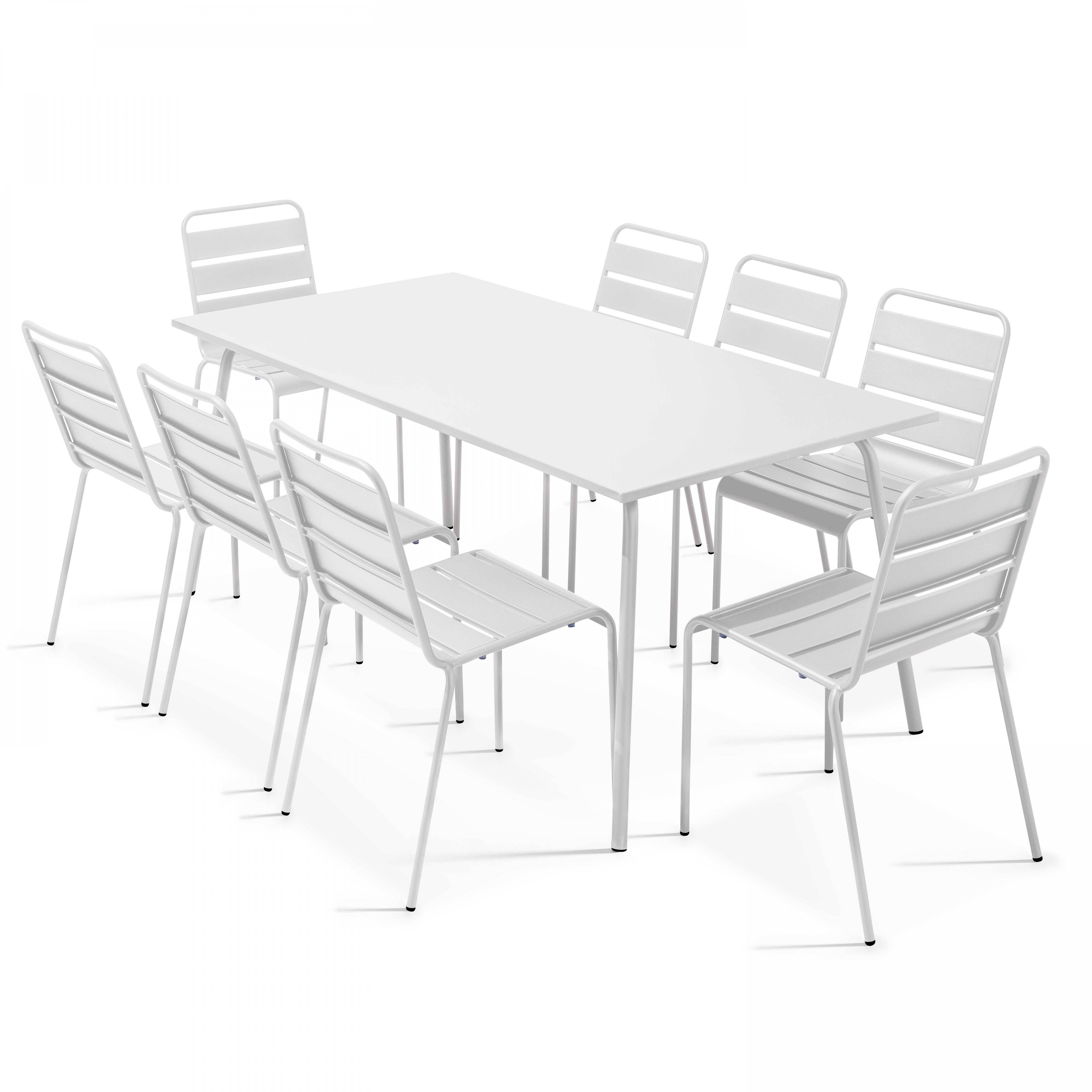 Oviala - Ensemble table de jardin et 8 chaises en métal blanc Palavas - Oviala - Imagen 1