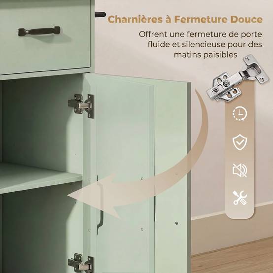 Desserte de cuisine à roulettes, îlot central cuisine avec tiroir, porte, compartiments ouverts et porte-épices, vert - Image 9