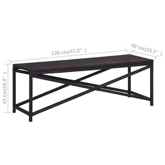 Banc de jardin - Banc d'extérieur - Banquette 120 cm Résine tressée Noir - Image 5