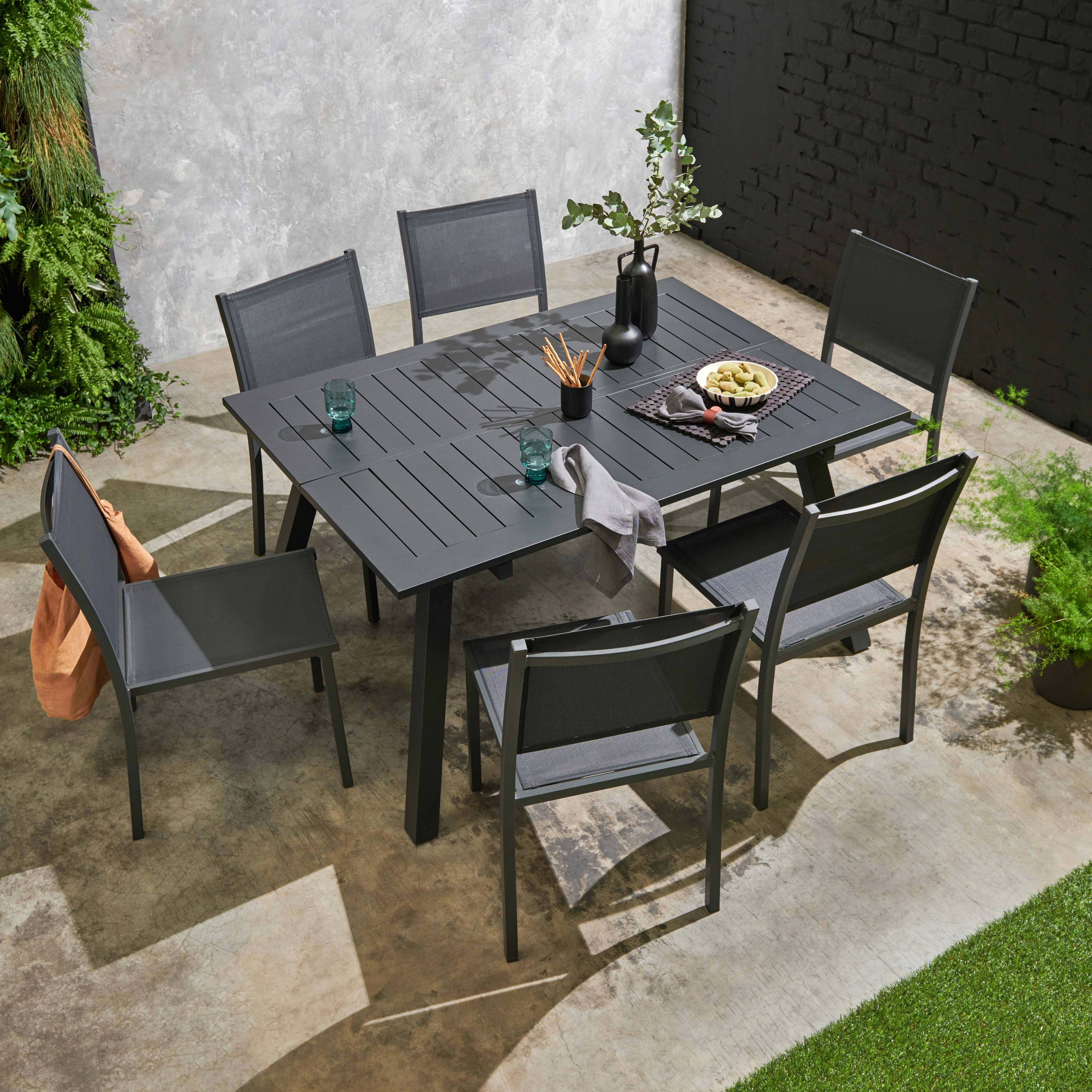 Oviala - Table de jardin carrée extensible en aluminium 4 à 6 places noir Samba - Oviala - Imagen 6