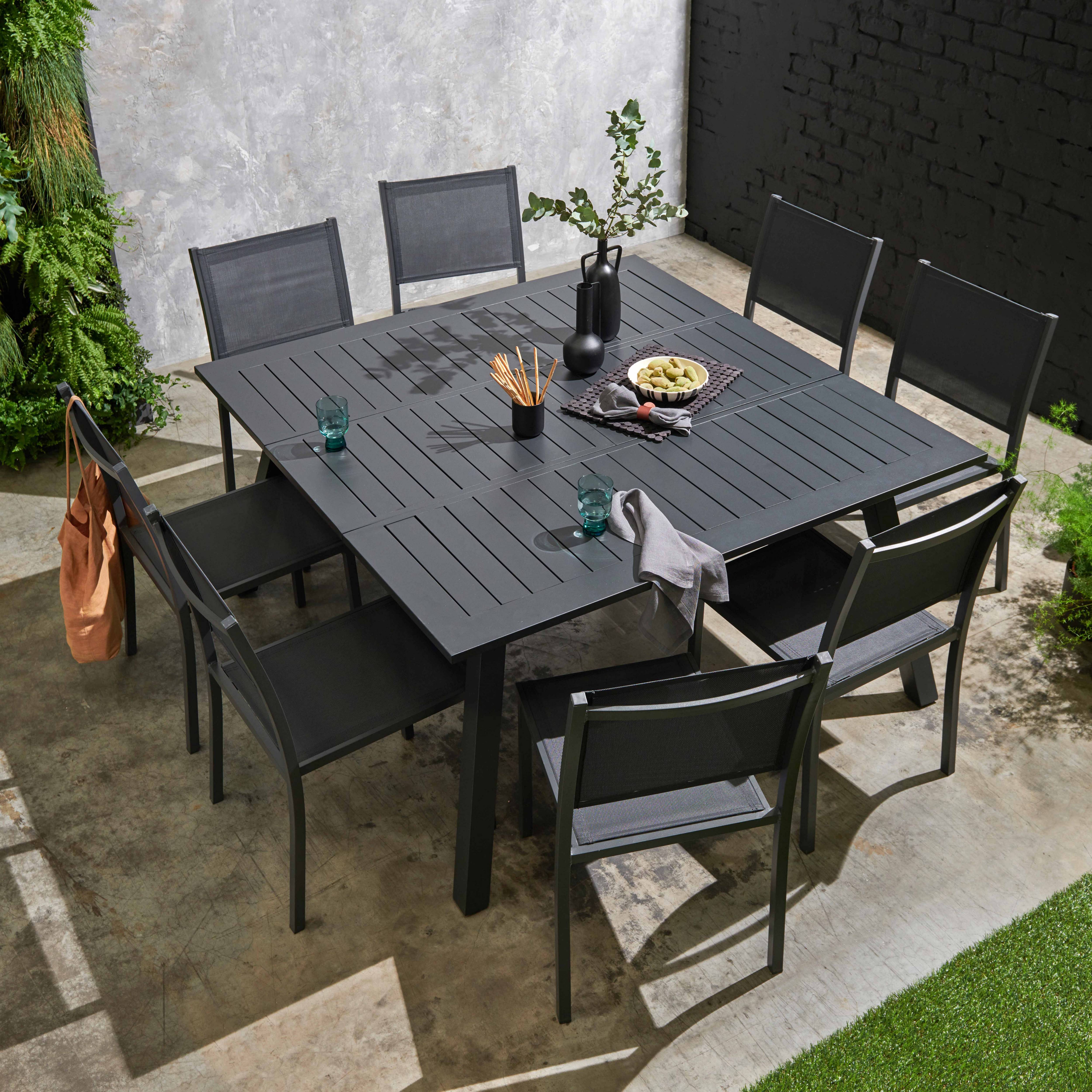 Oviala - Table de jardin carrée extensible en aluminium 4 à 6 places noir Samba - Oviala - Imagen 4