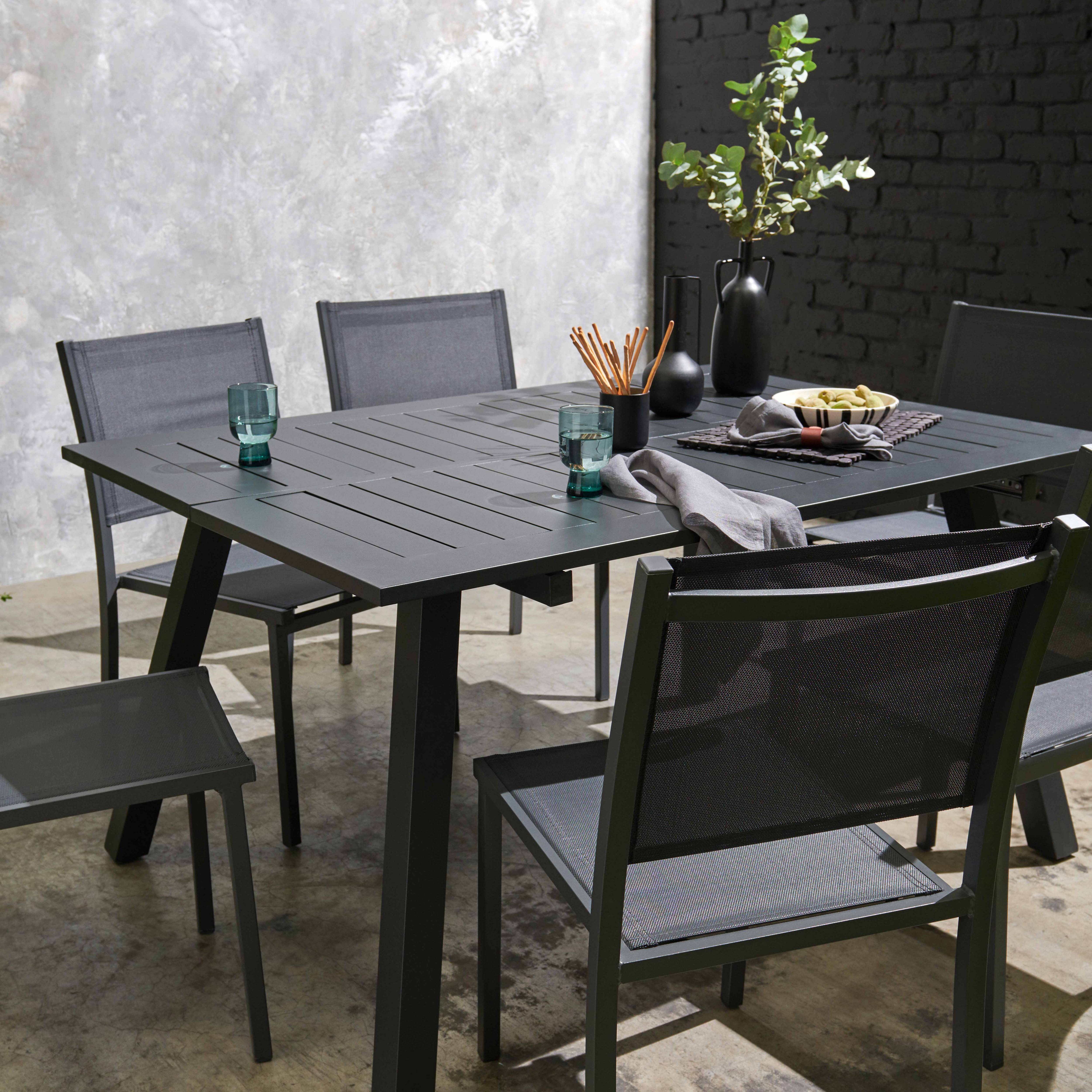 Oviala - Table de jardin carrée extensible en aluminium 4 à 6 places noir Samba - Oviala - Imagen 5
