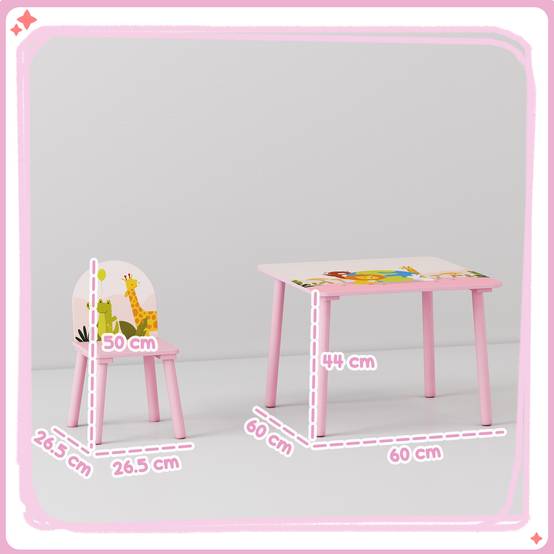 Ensemble table et chaises enfant 3-8 ans motifs animaux bords arrondis MDF pin, rose - Image 5