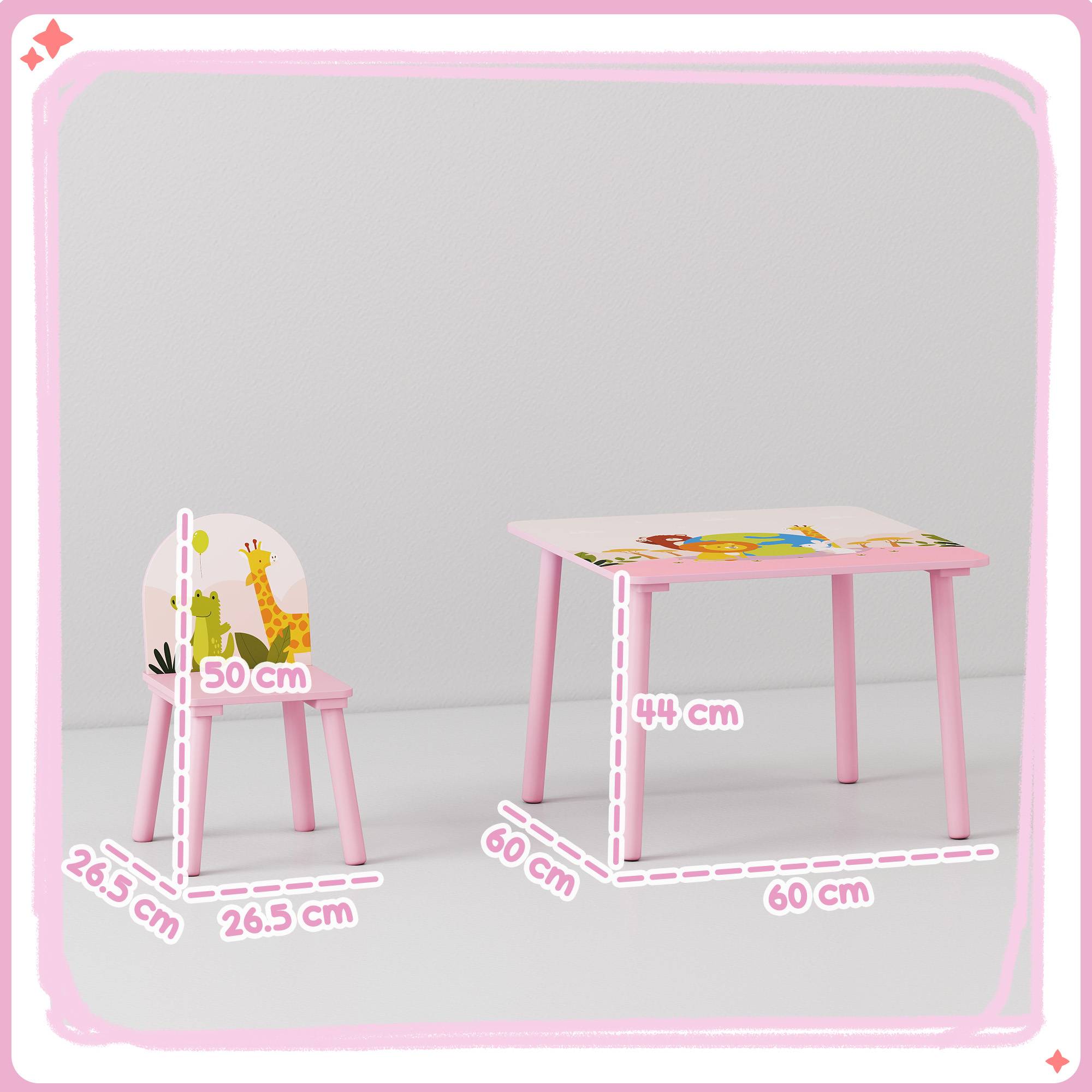 Ensemble table et chaises enfant 3-8 ans motifs animaux bords arrondis MDF pin, rose - Image 5