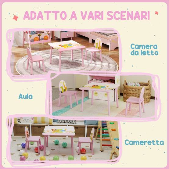Ensemble table et chaises enfant 3-8 ans motifs animaux bords arrondis MDF pin, rose - Image 8
