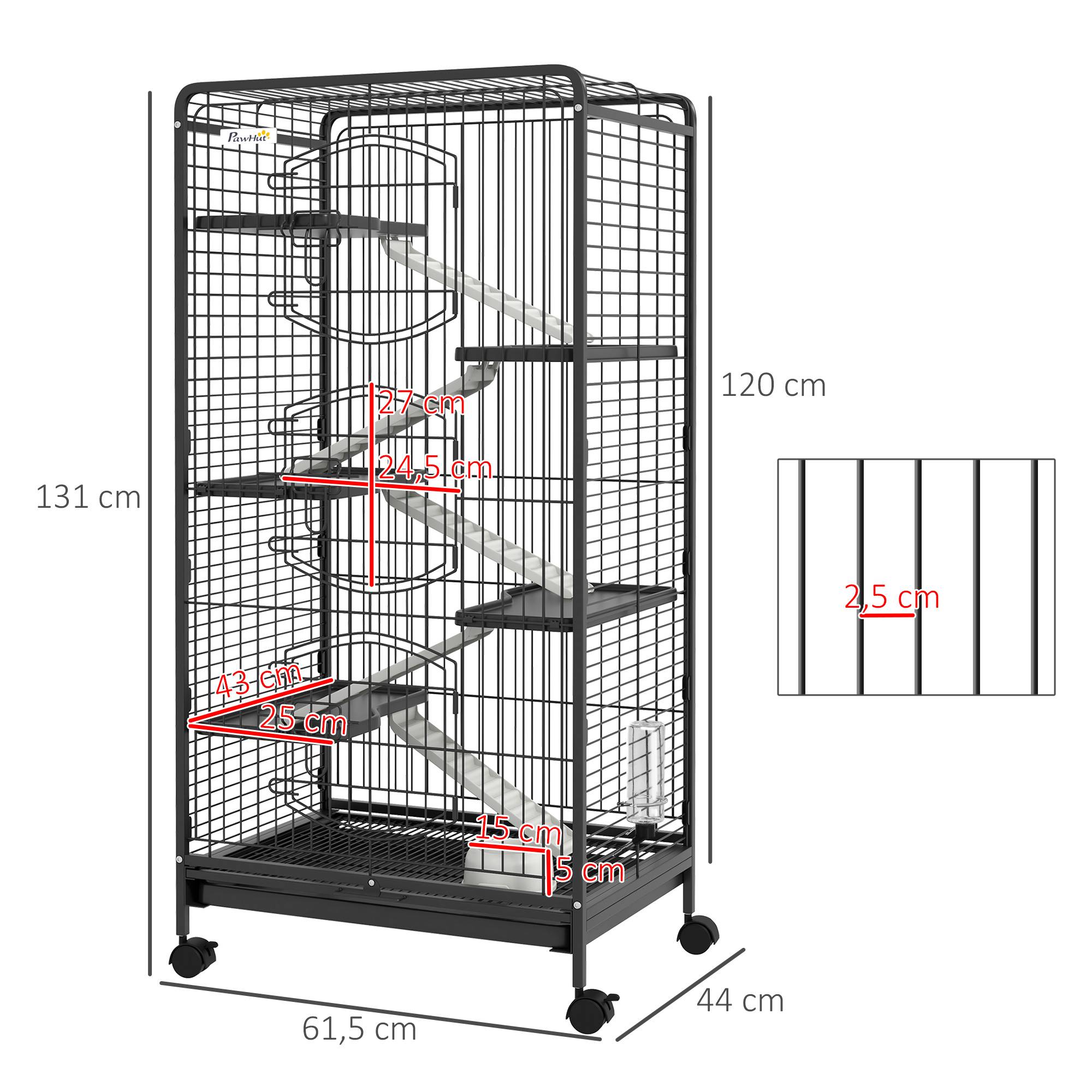 Cage pour petits animaux acier noir 61.5 x 44 x 131 cm - PANGIVO - Image 5