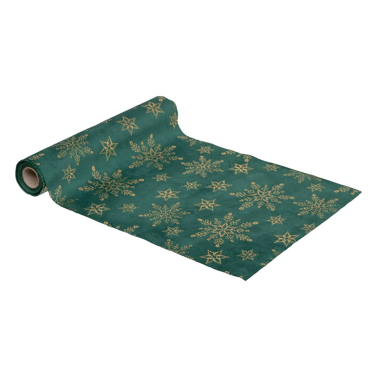 Atmosphera - Chemin de table de Noël flocon effet velours - Vert et doré - Atmosphera - Imagen 1