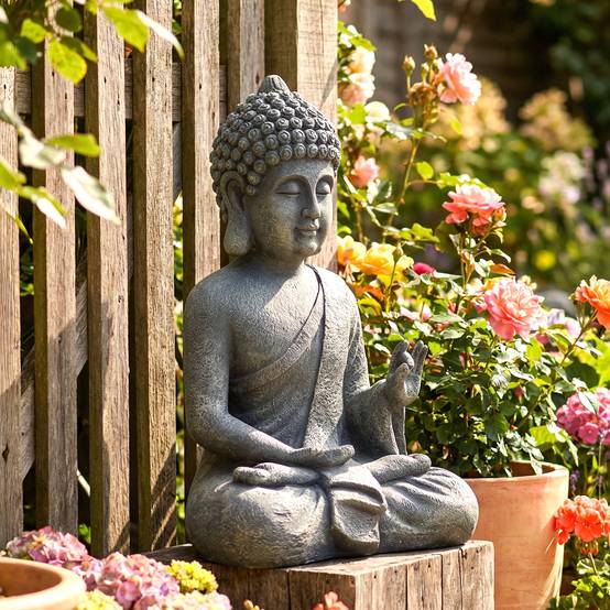 Outsunny - Statue de jardin sculpture bouddha assis - décoration spirituelle - oxyde de magnésium - gris foncé - Outsunny - Image 2