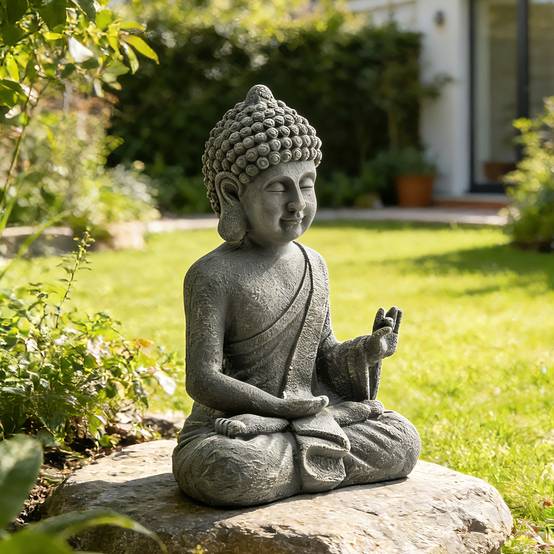 Outsunny - Statue de jardin sculpture bouddha assis - décoration spirituelle - oxyde de magnésium - gris foncé - Outsunny - Image 6