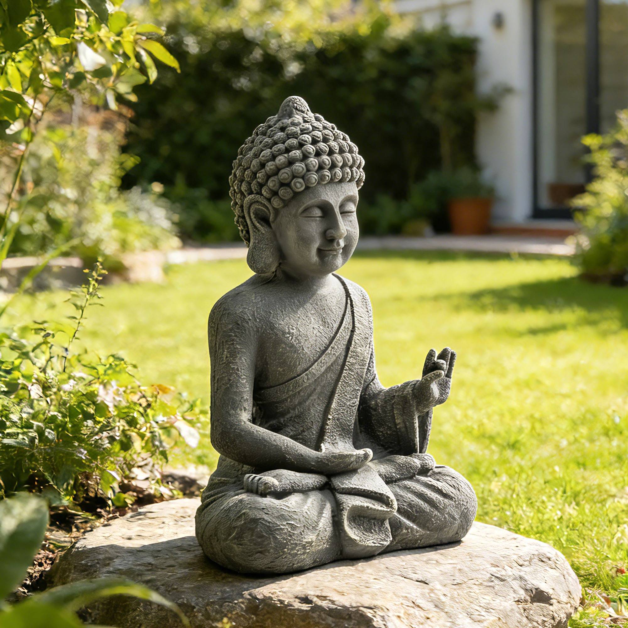 Outsunny - Statue de jardin sculpture bouddha assis - décoration spirituelle - oxyde de magnésium - gris foncé - Outsunny - Image 6