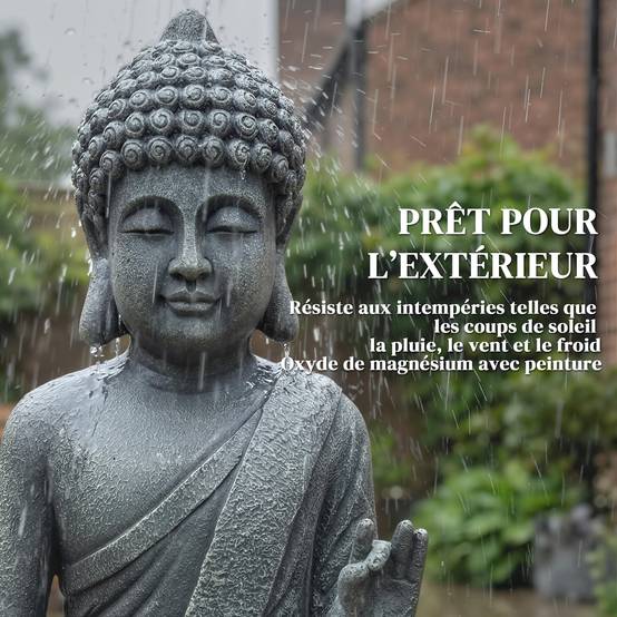 Outsunny - Statue de jardin sculpture bouddha assis - décoration spirituelle - oxyde de magnésium - gris foncé - Outsunny - Image 8