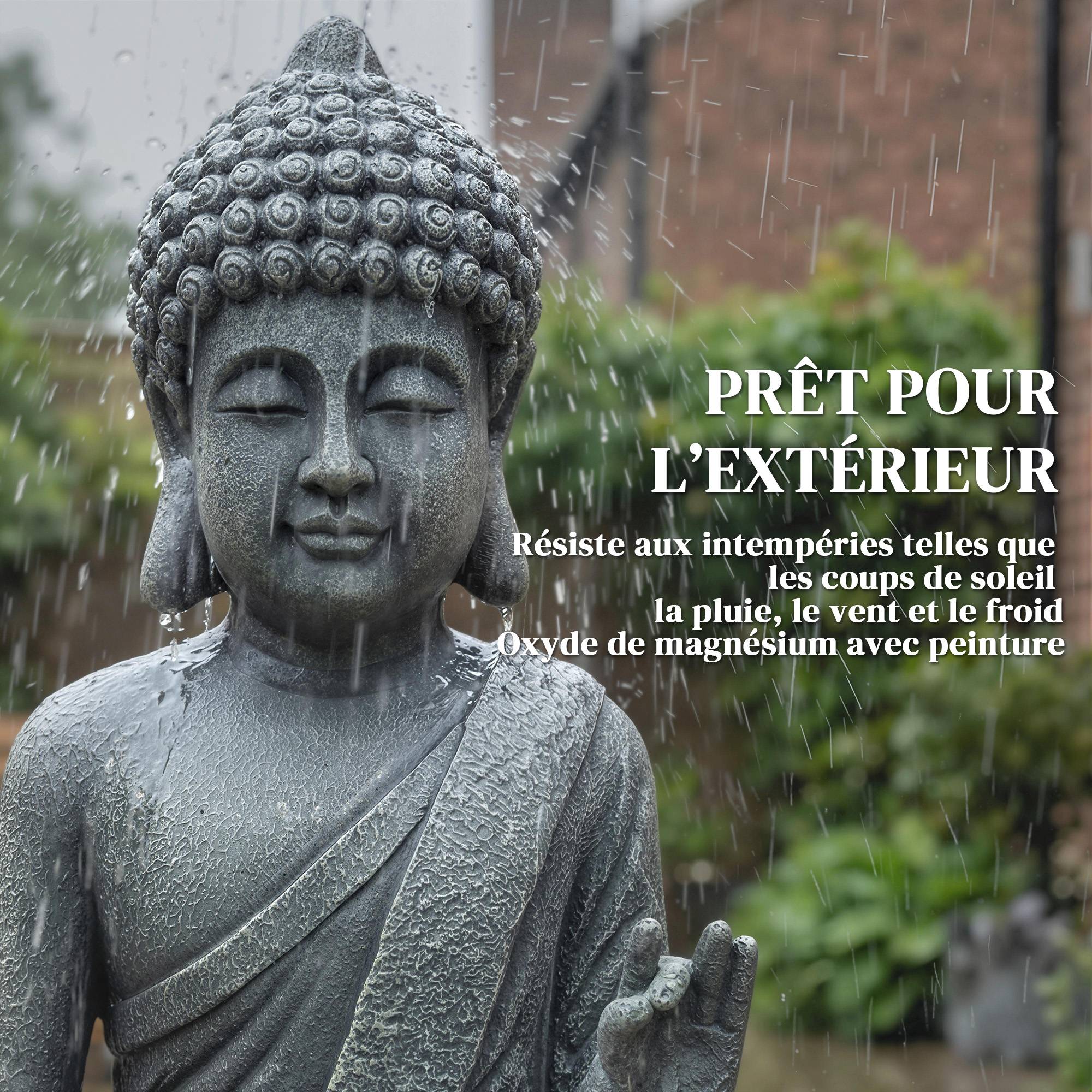Outsunny - Statue de jardin sculpture bouddha assis - décoration spirituelle - oxyde de magnésium - gris foncé - Outsunny - Image 8