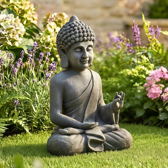 Outsunny - Statue de jardin sculpture bouddha assis - décoration spirituelle - oxyde de magnésium - gris foncé - Outsunny - Image 4