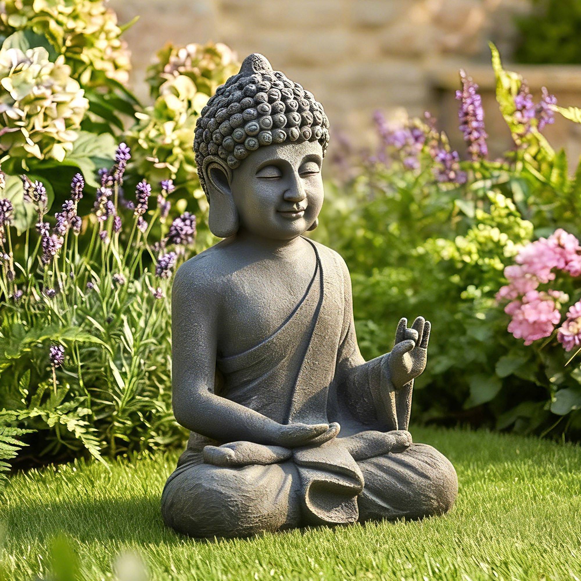Outsunny - Statue de jardin sculpture bouddha assis - décoration spirituelle - oxyde de magnésium - gris foncé - Outsunny - Image 4