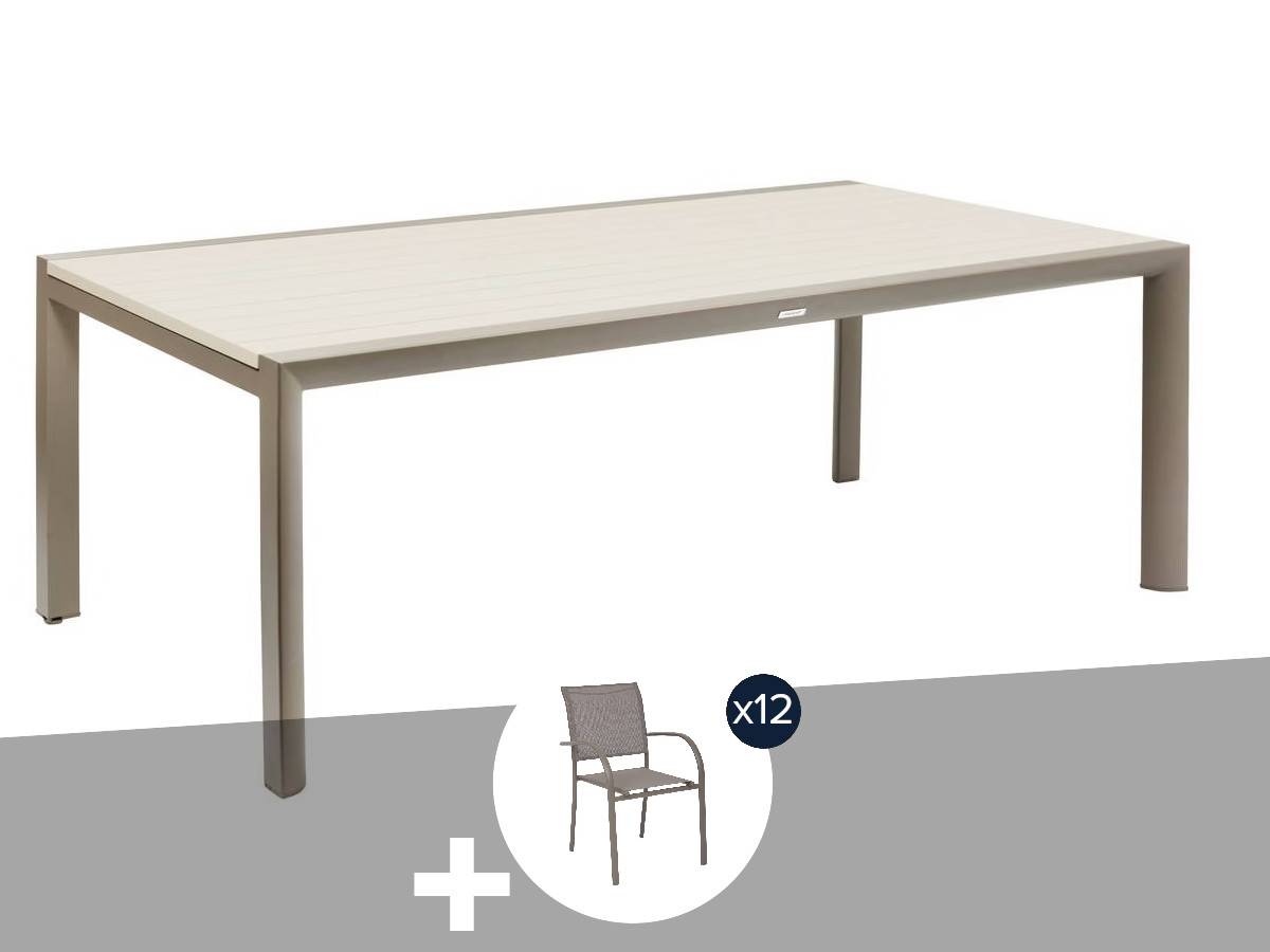 Hesperide - Table de jardin rectangulaire extensible en aluminium Luzane 12 places + 12 fauteuils Piazza - Hespéride - Image 1