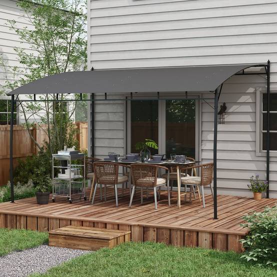 Pergola métal et polyester pour jardin et terrasse toit avec drainage 400x296cm gris - ComfortXL Outdoor Living - Image 3