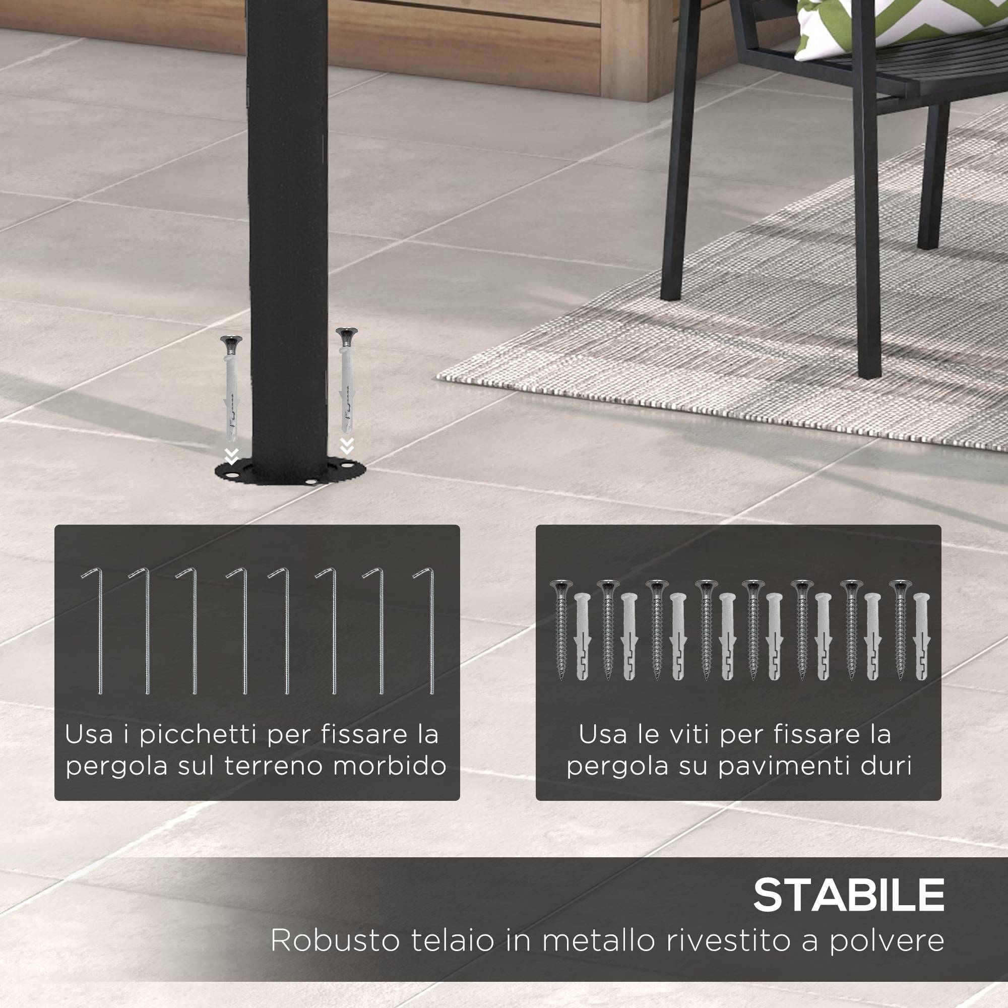 Pergola métal et polyester pour jardin et terrasse toit avec drainage 400x296cm gris - ComfortXL Outdoor Living - Image 8