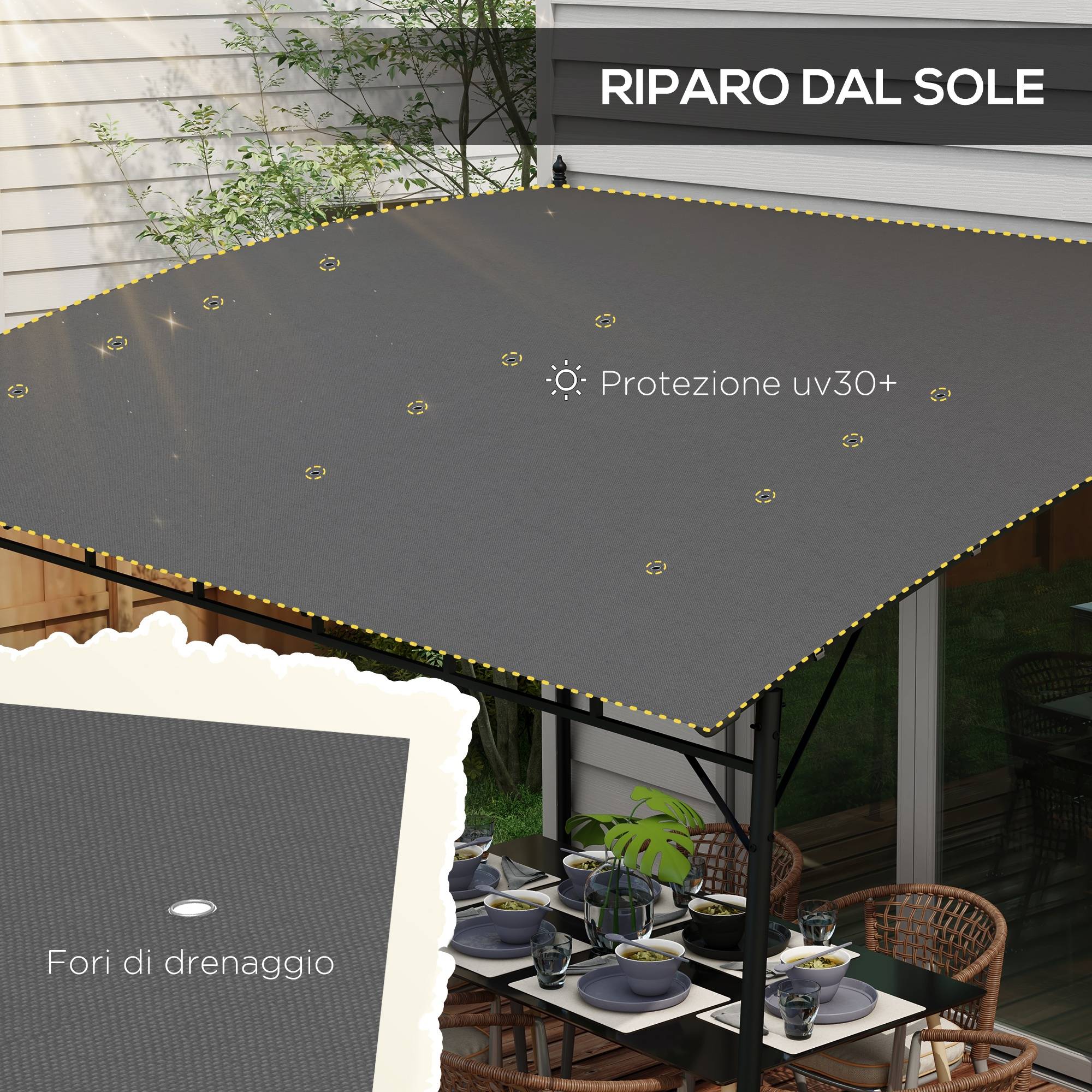 Pergola métal et polyester pour jardin et terrasse toit avec drainage 400x296cm gris - ComfortXL Outdoor Living - Image 7